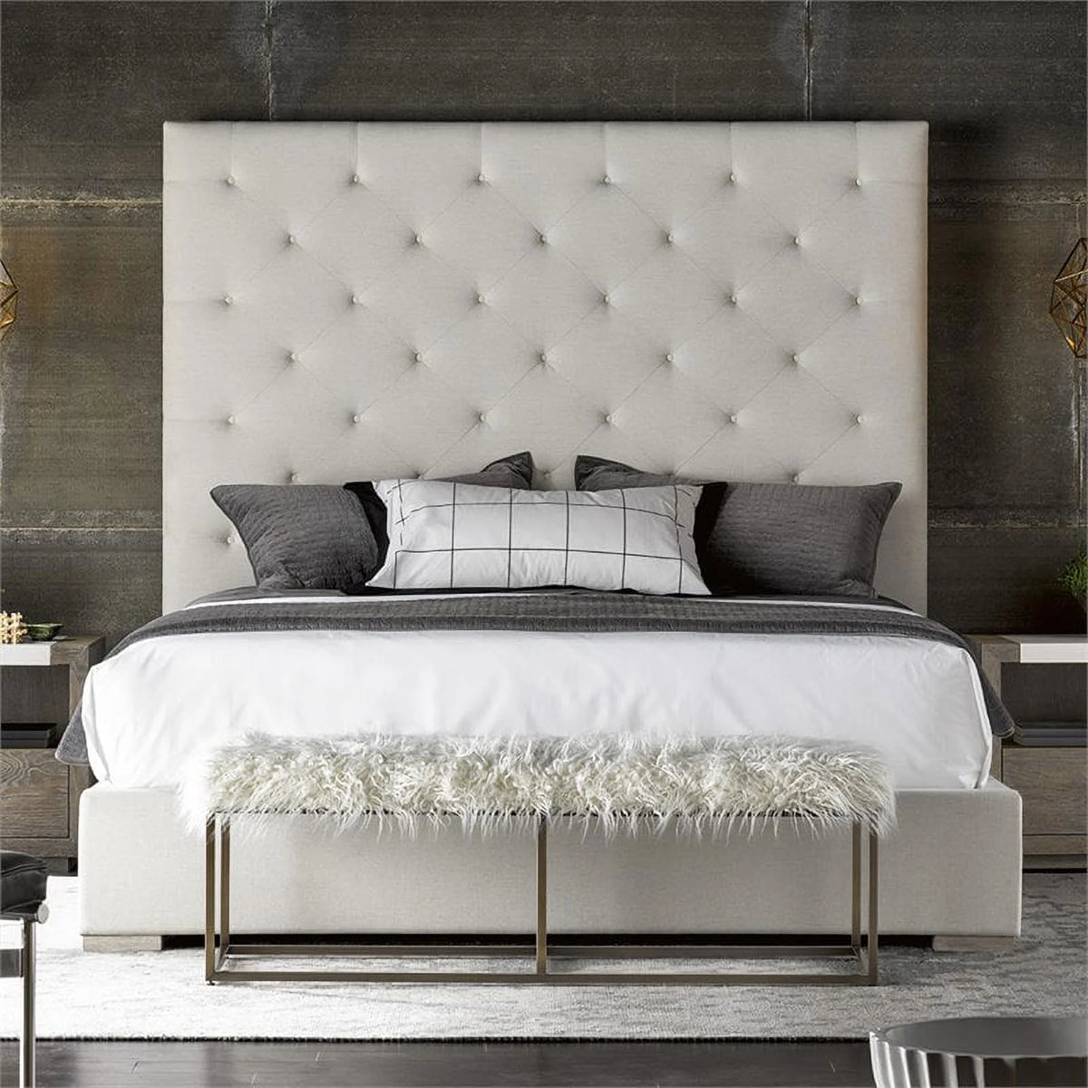 White Tufted King Panel Bed B351015