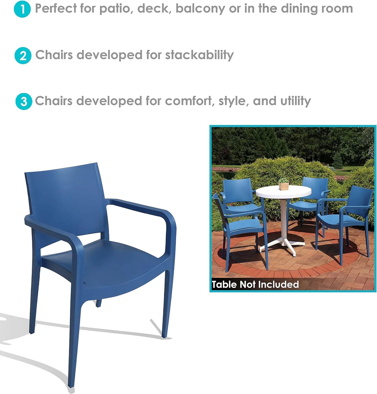 Sax Blue Plastic Dining Armchair 4 Chairs A416390