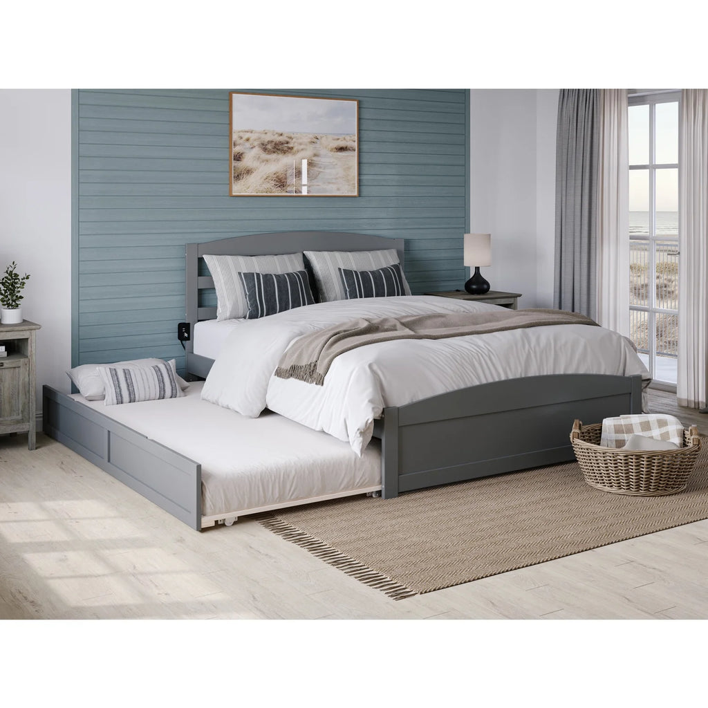 Solid Wood Traditional Queen Bed with Twin Trundle in White L44804