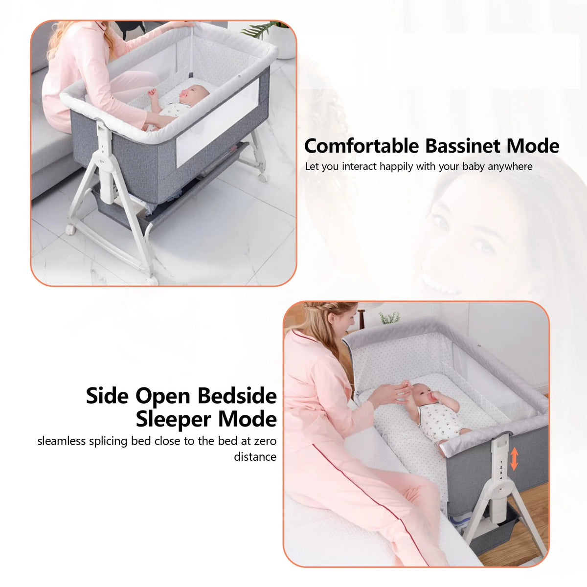 Baby Bassinet, 3 in 1 Bedside Sleeper with Storage Basket, Gray Z288
