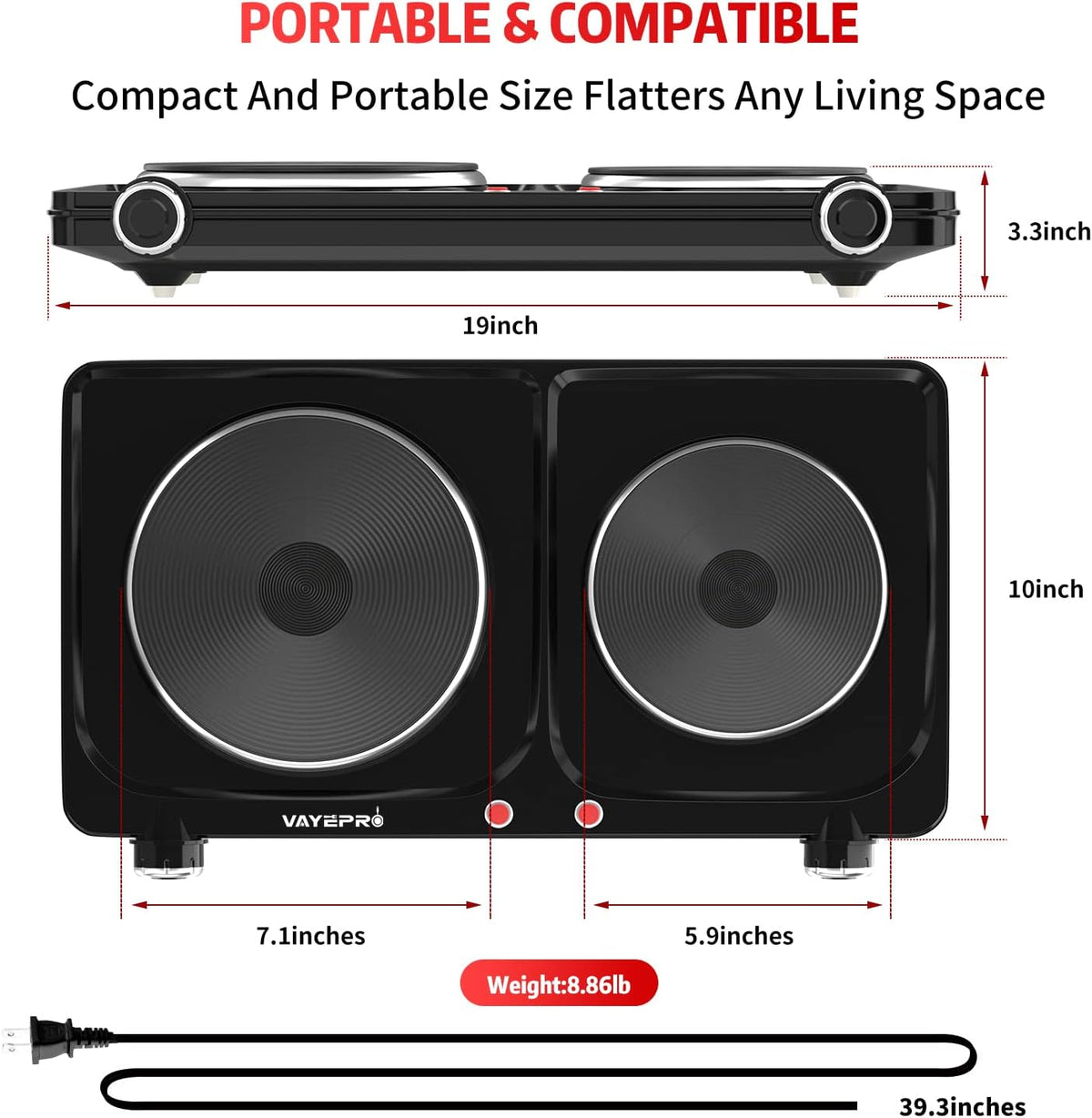 1800W Portable Double Electric Hot Plate Q1735