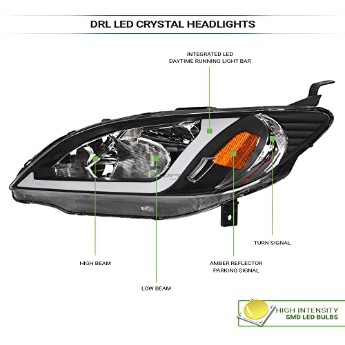 Compatible With 2004-2005 Honda Civic Headlights Black Housing T561566