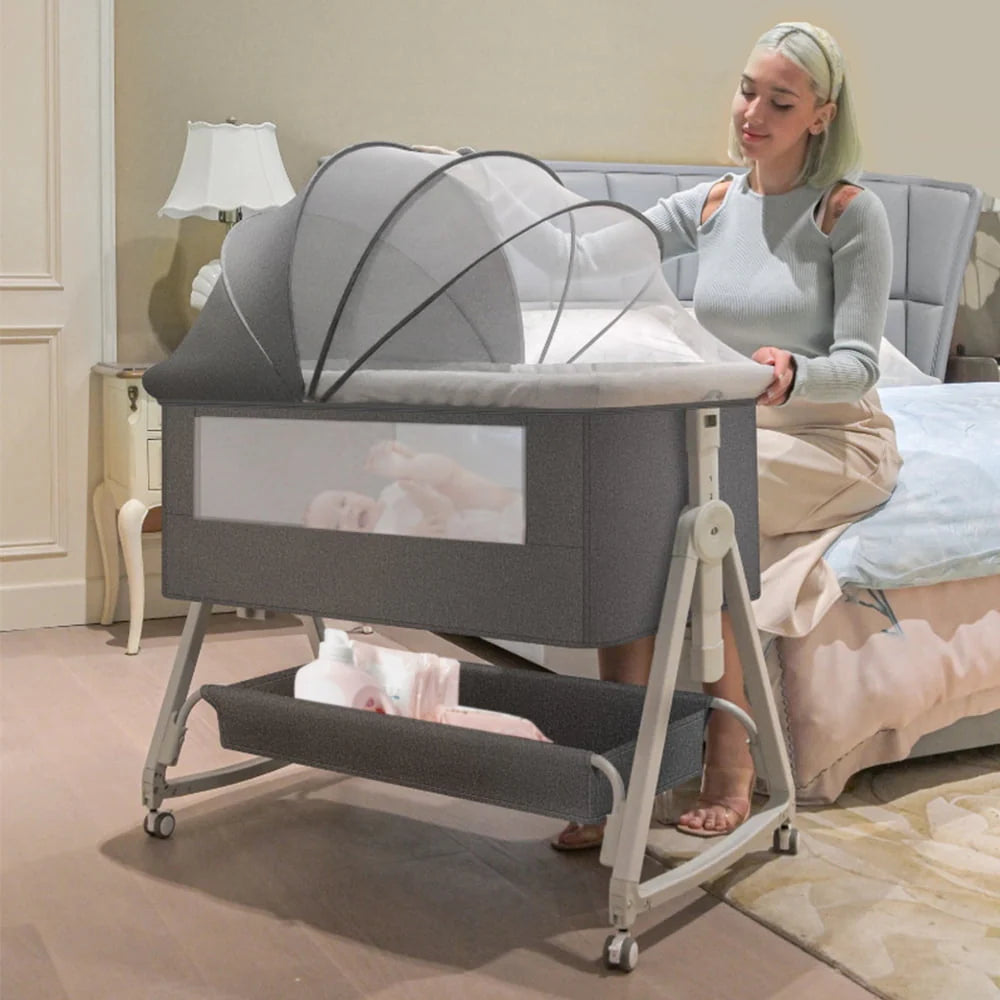 Baby Bassinet, 3 in 1 Bedside Sleeper with Storage Basket, Gray Z288